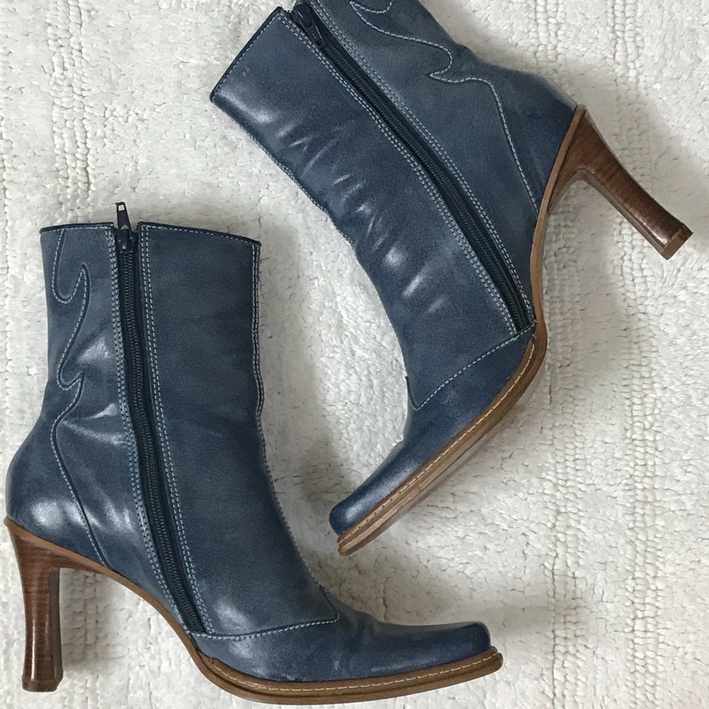 Blue leather ankle boots